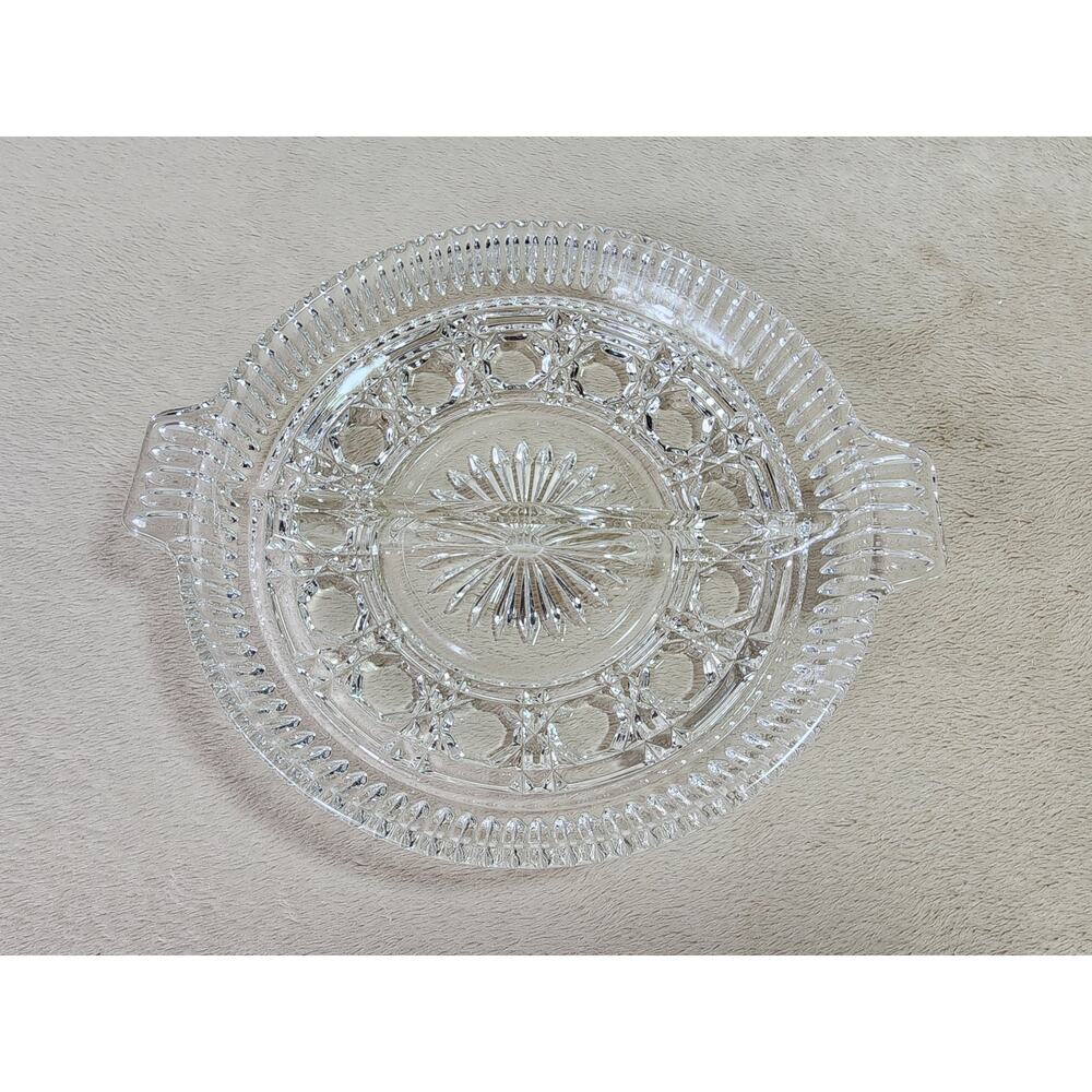 Windsor Candy Dish Divided Relish Dish Plate 8 1/2" Clear Crystal 70's Vintage